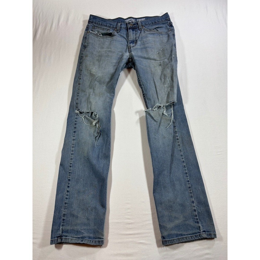 Signature by Levi Strauss Mens Straight Leg Distressed Jeans Light Wash 31x32